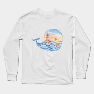 Watercolor cute whale illustration Long Sleeve T-Shirt